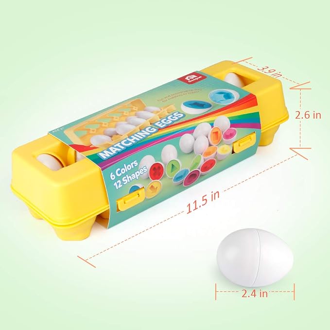 Coogam Matching Eggs 12 pcs Set Color & Shape Recoginition Sorter Puzzle for Toddlers Easter Travel Game Early Learning Educational Fine Motor Skill Montessori Gift for Year Old Kids - Image 7