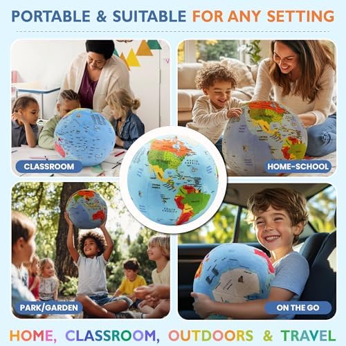OneZa 12” Soft World Globe for Kids | Fun & Educational, Playfully Colored with US States Legend and Canadian Provinces | Interactive Globe to Learn through Play | Geography for Kids Toys - Image 4