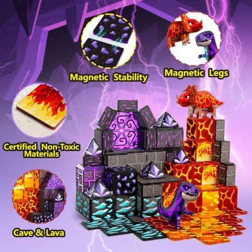 GobiDex Magnetic Tiles Lava & Cave Dinosaur Toys for Kids 3-5 5-7 - Image 6