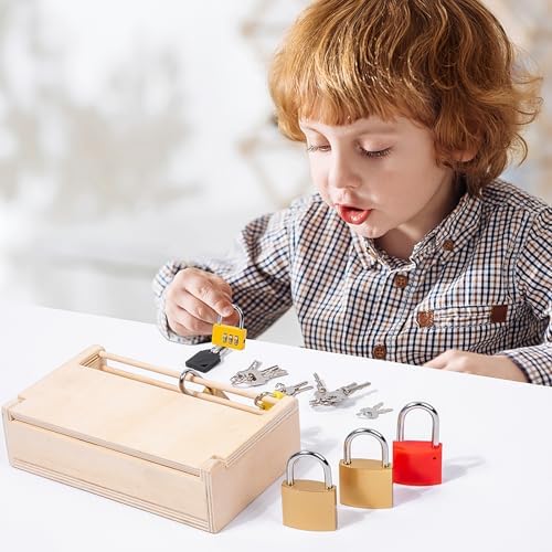 Montessori Lock and Key Toy Set, Toy Keys Homeschool Preschool Learning Activities, Wooden Montessori Materials Learning & Education Toys for 3+ Year Old Kids (6 Pack Locks) - Image 6
