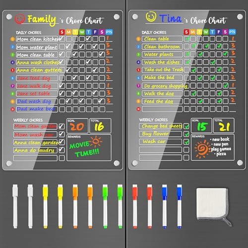 PigPotParty Acrylic Magnetic Chore Chart for Kids, Large 12x16 Inch, 2 Pack by PigPotParty