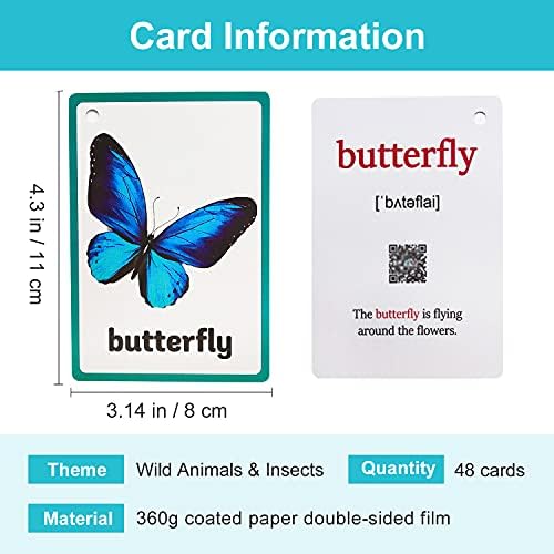 Lilias Wild Animals & Insects Flash Cards, Toddler Learning Toys, Preschool Learning Toys, Homeschool Supplies, Learning Supplies for Kindergarten, 4.3 X 3.14 Inch, 48 Cards in Set - Image 2