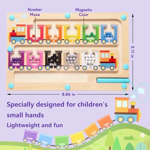Magnetic Color and Number Maze, Montessori Toys for 3 4 5 Year Old, Wooden Magnet Balls Puzzles,Learning Educational Sensory Toys for Toddlers and Kids Boys Girls,Christmas Stocking Stuffers for Kids - Image 3