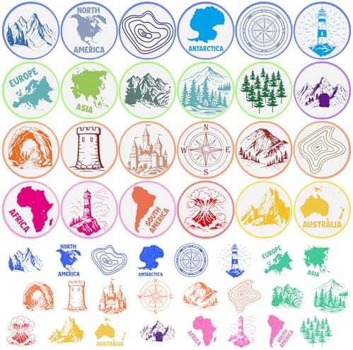 Cinrobiye 24 Pcs Geography Adventure Stampers Party Favor Set, Cute World Map Stamps for Kids Birthday Party, Classroom Rewards, Educational Learning Toys, Goody Bag Fillers, Themed Party Supplies - Image 3