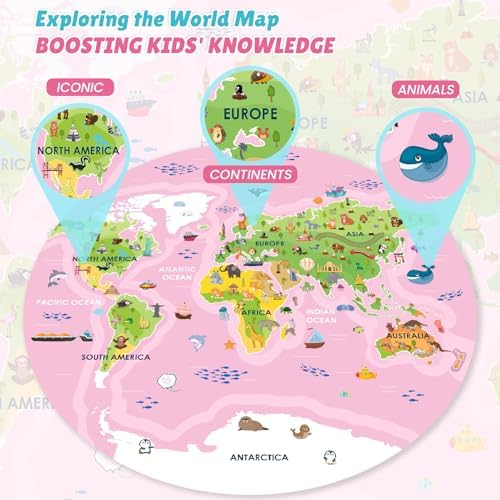 Floor Puzzles for Kids Ages 3-5, 70 Piece Jumbo Mermaid & World Map Puzzles - Image 5