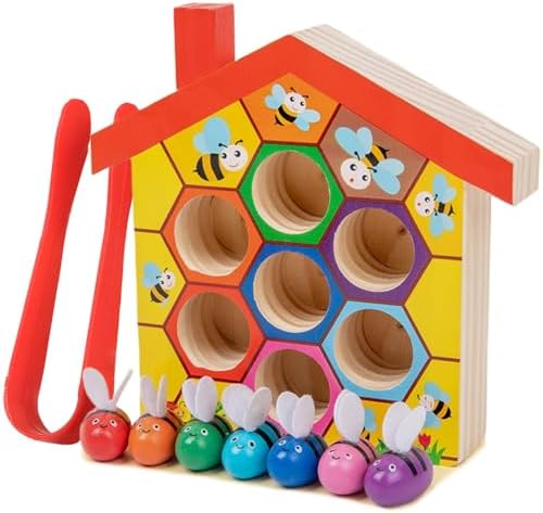 Montessori Toys for 3 Year Old, Toddler Fine Motor Skill Toy, Bee to Hive Matching Game, Color Sorting Matching Toy, Preschool Educational Learning Gift by YUNCHY