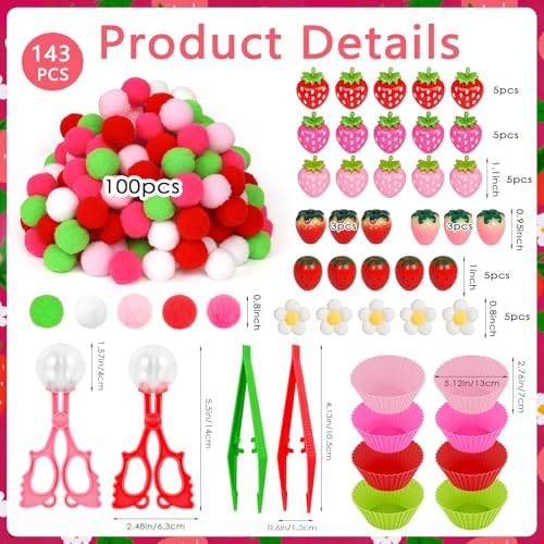 143 Pcs Strawberry Sensory Bin Items Spring Summer Counting Sorting Sensory Bin Filler Fine Motor Strawberry Counts for Valentine Sorting Counting Decor - Image 2