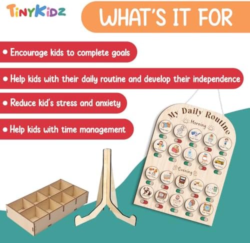 TinyKidz Wooden Daily Routine Chart 11x15, Schedule Board for Kids, Wooden Chore Chart for Kids, Responsibilities Chart for Toddlers, Morning Bedtime Routine for Toddlers - Image 5