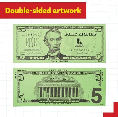 Learning Advantage Five Dollar Play Bills, Set of 100 Paper Bills - Image 6