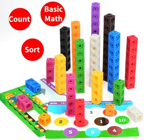 BenBen 100 pcs Number Counting Math Linking Blocks with 15 Activity Cards - Image 2