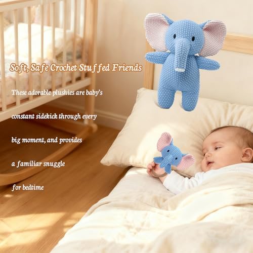 10" Crochet Elephant Stuffed Animal with Rattle, Pure Cotton Soft Crochet Doll Plush Toy for Newborn, Handmade First Birthday Gift - Image 6