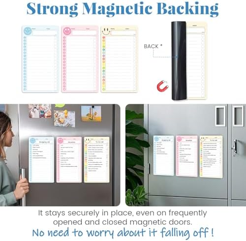 JJPRO Magnetic Multi-Functional to Do List for Fridge - 10" x5.5“ Home Checklist for Kids and Teens,Daily Checklist for Toddlers,Magnetic to Do List for Refrigerator-Blue,Pink&Yellow - Image 4