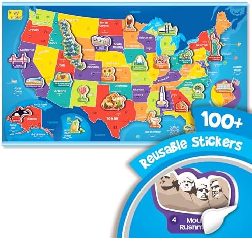 Imagimake Mapology USA Map Chart with Reuseable Stickers for Kids Ages 5+ - Image 2