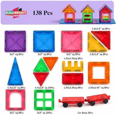 138-Piece Magnetic Tiles with 2 Cars & Storage Play Mat - Image 2