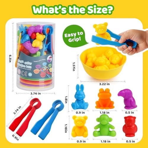 Counting Animals Color Sorting Matching Games with Sorting Bowls Montessori Sensory Early Educational Toys Learning Fine Motor Skill & Counting Math Toys Gift for 3 4 5 Year Old Boys Girls - Image 6
