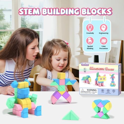 40Pcs Magnetic Blocks,Montessori STEM Toys, Ideal Gifts for Kids Ages 3+ - Image 6