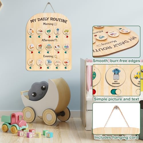 Wooden Chore Chart for Kids, Daily Visual Routine Schedule Educational Gift - Image 6
