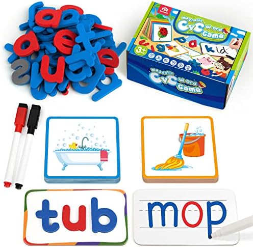 Coogam CVC Sight Words Magnetic Letters Flashcards, Short Vowel Spelling Game, Preschool Kids Learning Supplies, Montessori Educational Writing Reading Toy Gift for 3 4 5 Years Old by Coogam