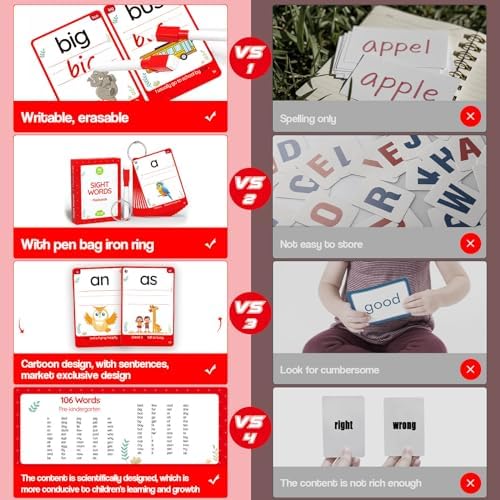 WJPC 58 Cards, 116PCS High Frequency Sight Words Flash Cards for (Pre-K, Pre-Kindergarten, Kindergarten, 3,4,5, Years Ages Kids Boys Girls Toddler Flash Cards for 3-6 Years - Image 5