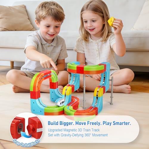 Magnetic Train Set for Kids, 3D Electric Train Set, Modular DIY Building Track Toy with Vertical Climb & Upside Down Action, STEM Educational Toy Gift for Boys Girls Ages 3+ - Image 2