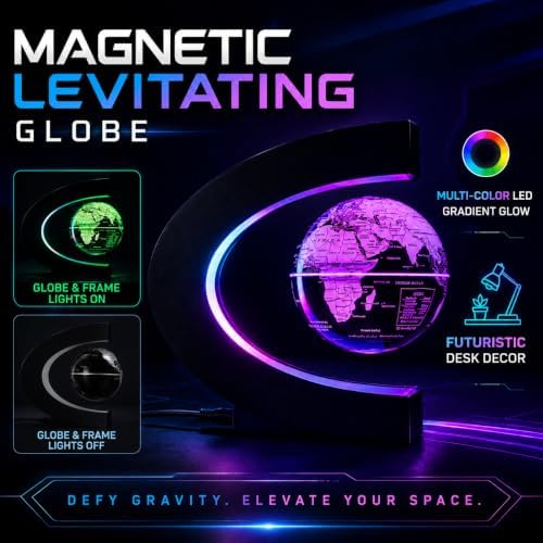 Magnetic Levitating Globe with 7-Color LED Lights, 360° Rotating Floating World Map Lamp, STEM Educational Night Light for Geography Learning, Cool Desk Decor & Unique Gift for Kids & Adults - Image 4