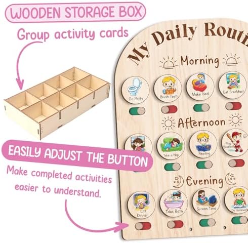 Personalized Wooden Daily Routine with Emotion Wheel, Daily Chore Chart for Kids, Behavior Chart at Home for Toddler, Visual Schedule with Feeling Wheel for Kids Boys Girls - Image 6