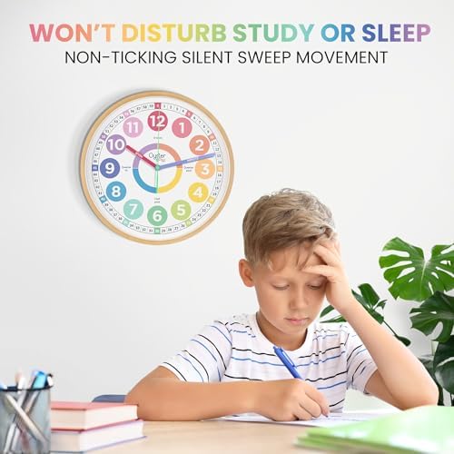 Oyster&Pop Large Pastel Kids Wall Clock - Silent 14" Analog Learning Clock - Image 4