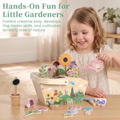 WOODENFUN Wooden Pretend Play Toys for Kids, 22Pcs Flower Garden Playset - Image 6