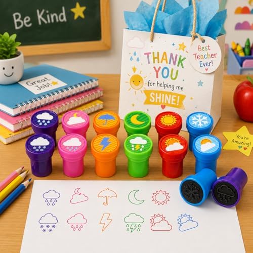 Cinrobiye 24 Pcs Weather Stampers Party Favor Set, Cute Weather Symbols Stamps for Kids Birthday Party, Classroom Rewards, Educational Learning Toys, Goody Bag Fillers - Image 5