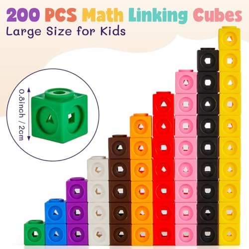Set of 200 Kids Linking Cubes for Math, STEM Connecting Cubes Math Manipulatives Kids Counting Blocks for Classroom Learning Supplies for Preschool and School Children - Image 2