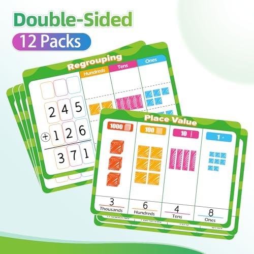 12 PCS Place Value Chart Dry Erase Flash Cards Math Manipulatives - Image 2