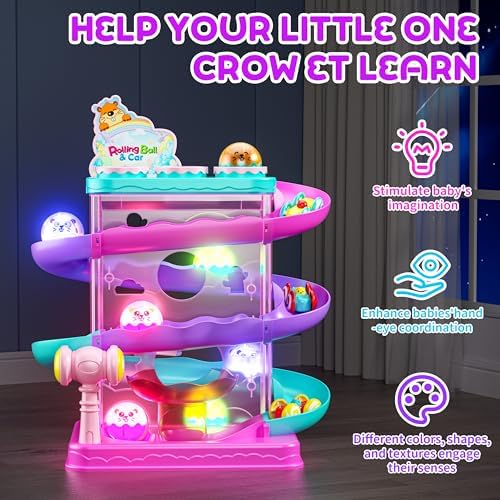 2-in-1 Ball Drop & Car Ramp Race Track Montessori Toy for Toddlers Ages 1-5 - Image 3