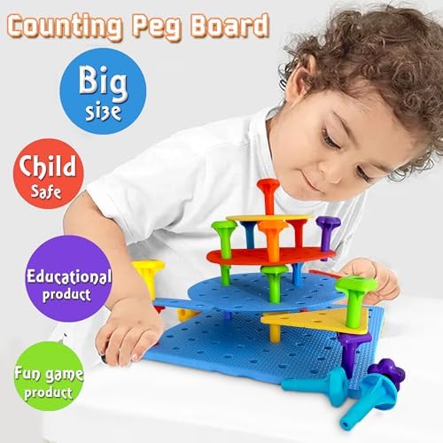 Counting Peg Board for Kids - Toddler Stacking Toys - 65 Pcs DIY Building Set Large Foam Board & Occupational Therapy Toys, Color Sorting & Lacing Toy , Montessori Tools, Peg Puzzles for Toddlers 3 - Image 2