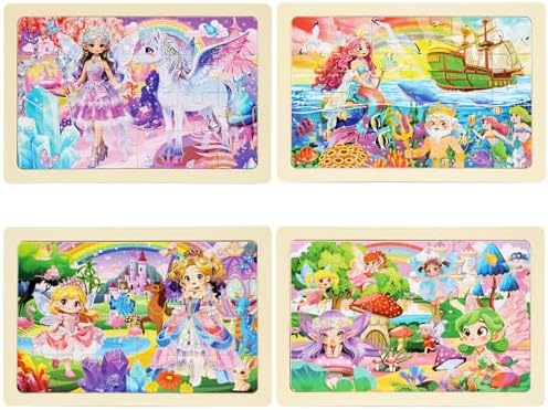 Wooden Princess Puzzles for Kids Age 3 4 5 Year Old, 4 Pack 24 Pcs Montessori Toddler Jigsaw Puzzles for Girl boy Activities Preschool Learning Educational Birthday Gift Travel Autistic Wooden Toys - Image 2