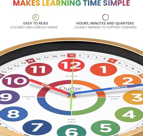 Oyster&Pop Large Kids Wall Clock - Silent 14" Analog Learning Clock - Image 2