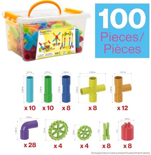 PicassoTiles 100PCS STEM Pipe Building Playset Interlocking Tube Construction Toy with Wheels and Clear Storage Box Educational Learning Toys for Preschool Montessori Kids Age 3+ Boys and Girls PTT139 - Image 3