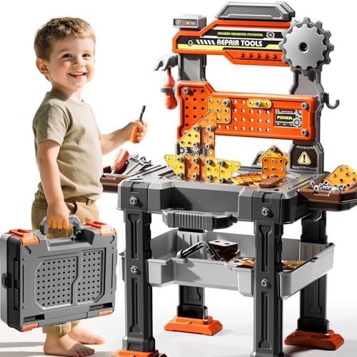 2 in 1 Workbench Tools Toys Set with Sound for Toddlers Aged 3-5 by DULONIME