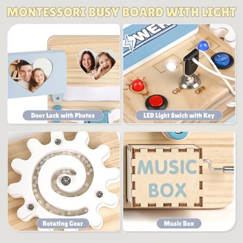 Joyreal Wooden Montessori Busy Board with Music Box for Toddlers - Image 3