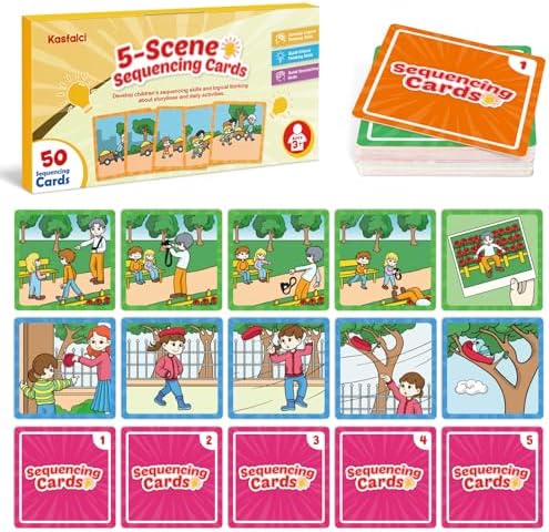 Kasfalci Sequencing Cards, Sequence Game for Kids, Speech Therapy Materials for Autism, Improve Storytelling,Social Skills, Sentence Building, Preschool Learning Activities for Classroom & Homeschool by Kasfalci