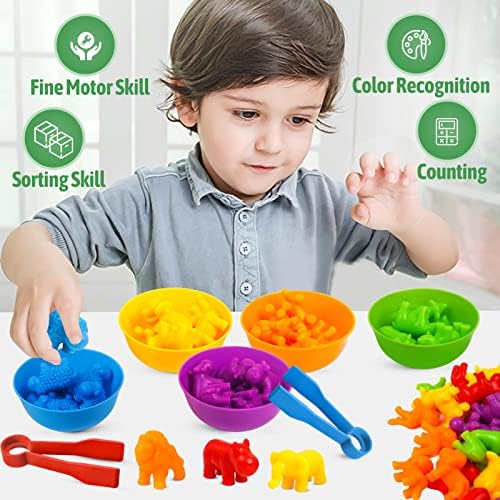 RAEQKS Counting Sorting Toys Matching Stacking Toys with Bowls Preschool Learning Activities Educational Sensory Game Montessori STEM Toy Daycare Sets Animals Gifts for Kids Boys Girls - Image 4
