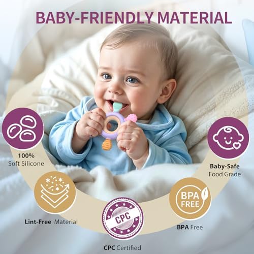 akolik Baby Teething Toys,Teething Relief Teethers Toy for Babies 0-3-6-9-12 Months Old Boys Girls BPA Free Baby Chew Toys Infant Toys Newborn Accessories(Purple) - Image 2