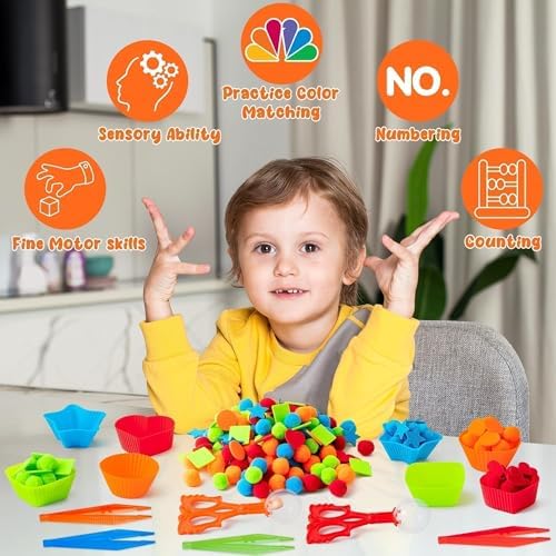 EZdhuawuse Shape Sensory Bin Fillers - 295P Summer Shape Fine Motor Skills Toys Counting Sorting Set for Kids Early Education, Felt Decor Pom Poms Cup Clip for Preschool Counting Sorting Birthday Gift - Image 5