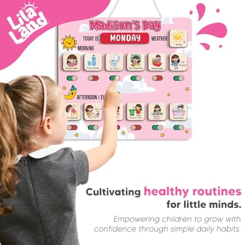 Personalized Wooden Chore Chart for Kids, Daily Routine Chart for Toddlers, Visual Schedule for Kids Age 3-5, Morning Bedtime Routine for Girls (03) - Image 5