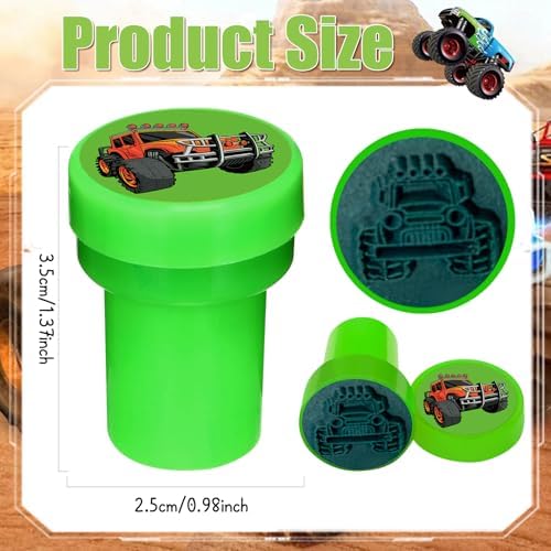 Cinrobiye 24 Pcs Monster Truck Stampers Party Favor Set, Cute Racing Truck Stamps for Kids Birthday Party, Classroom Rewards, Goody Bag Fillers, Car Racing Party Supplies, Monster Truck Themed Toys - Image 3