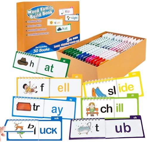 Phonics Flash Cards & Word Family Build Book Fun Kids Flip Books, Learn to Read 30 Read and Rhyme Flip Books, Engaging Educational Tools for Kindergarten, Fun Sight Word Phonics Games by Unknown