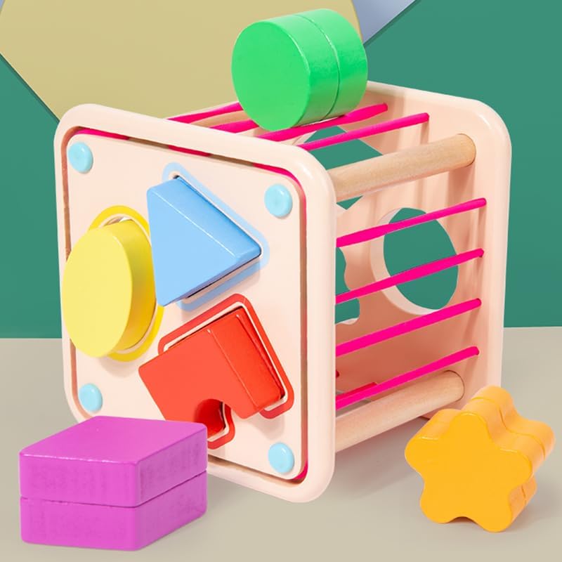 Practical Life Wooden Geometric Shape Shaker Match & Post/Push & Pull Toys for Toddlers 3-6 Years Old Montessori Infant Baby Toys Girls & Boys Blocks Baby Birthday Gift (Color A) - Image 5