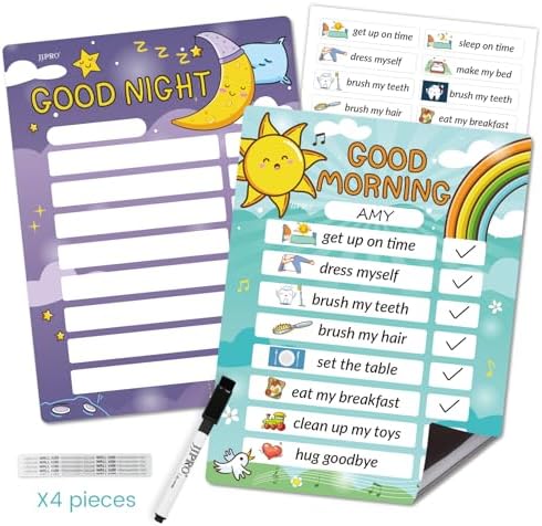 Magnetic Bedtime/Morning Routine Chart for Kids -Toddler Daily Schedule Chart at Home,Morning Checklist,Dry Erase Bedtime Checklist to Do List,Daily Routine Chore Chart for Kids by JJPRO