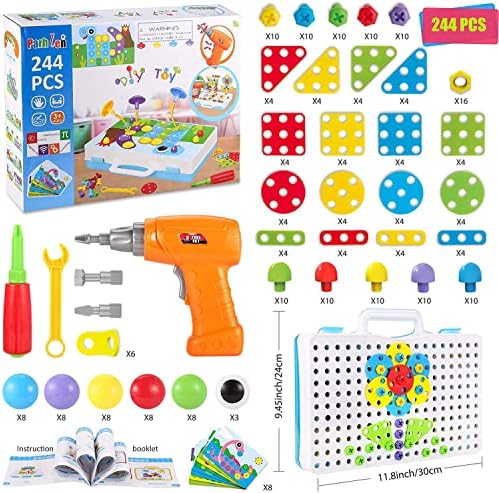 Educational Toys Building Blocks, 244 Pieces Electric Screwdriver DIY Building Toys for Boys and Girls, Educational Construction Building kit for Kids Ages 4 5 6 7 8 9 10 Year Old - Image 7