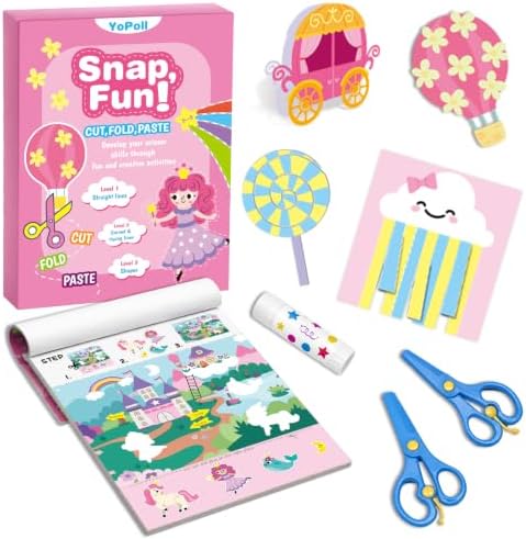 YoPoll Scissor Skills Activity Book for Kids, Toddler Arts and Crafts Kit with 2 Safety Scissors, Preschool Learning Toy for Fine Motor Skills and Creative Cutting Practice, Fun Gift for Boys & Girls by Unknown
