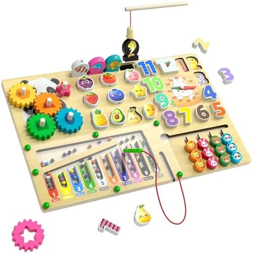 9-in-1 Montessori Busy Board Wooden Magnetic Maze Toy for 3+ Year Old Gift by Aosite